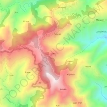 Mappa topografica Sukna, altitudine, rilievo