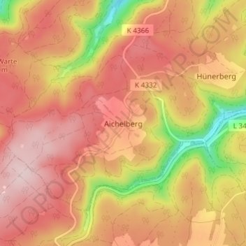 Mappa topografica Aichelberg, altitudine, rilievo