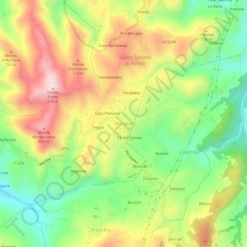Mappa topografica Rosano, altitudine, rilievo