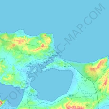 Mappa topografica Bizerte, altitudine, rilievo