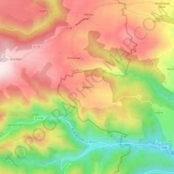 Mappa topografica Brugely, altitudine, rilievo