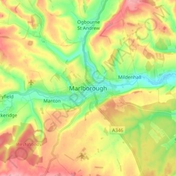 Mappa topografica Marlborough, altitudine, rilievo