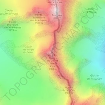 Mappa topografica Aiguilles Rouges du Dolent - Pointe Kurz, altitudine, rilievo