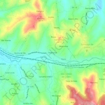 Mappa topografica Boldrarias, altitudine, rilievo