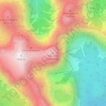 Mappa topografica Cerro El Monstruo, altitudine, rilievo
