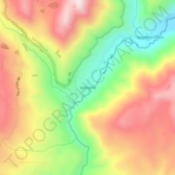 Mappa topografica Soldados, altitudine, rilievo