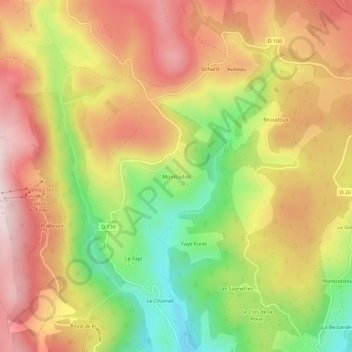 Mappa topografica Montcodiol, altitudine, rilievo