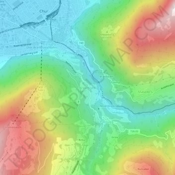 Mappa topografica Araschgen, altitudine, rilievo