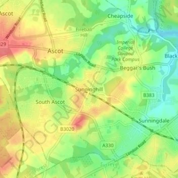 Mappa topografica Sunninghill, altitudine, rilievo