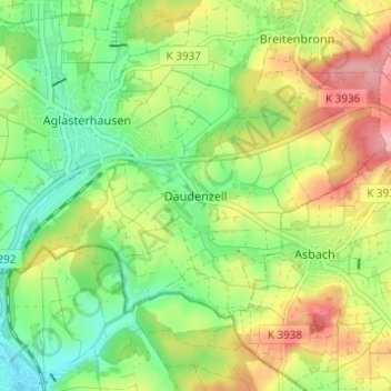 Mappa topografica Daudenzell, altitudine, rilievo