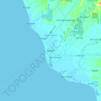 Mappa topografica Bulan, altitudine, rilievo