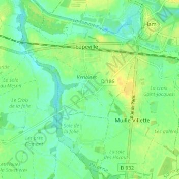 Mappa topografica Verlaines, altitudine, rilievo