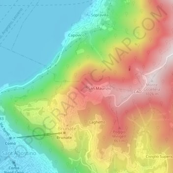 Mappa topografica Monte Tre Croci, altitudine, rilievo