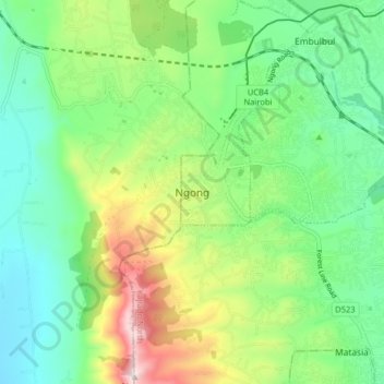 Mappa topografica Ngong, altitudine, rilievo