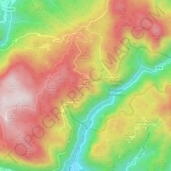 Mappa topografica Chialminis, altitudine, rilievo