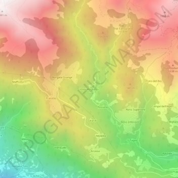 Mappa topografica Volpi-Mogliassi, altitudine, rilievo