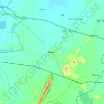 Mappa topografica Niwari, altitudine, rilievo