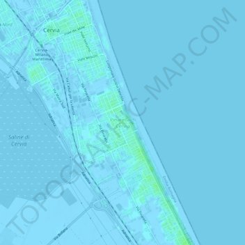 Mappa topografica Pinarella di Cervia, altitudine, rilievo