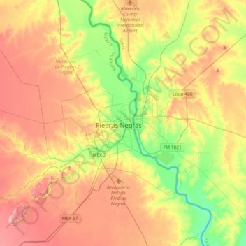 Mappa topografica Piedras Negras, altitudine, rilievo