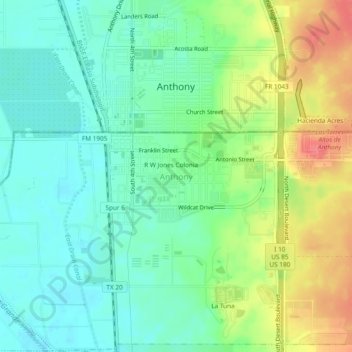 Mappa topografica Anthony, altitudine, rilievo