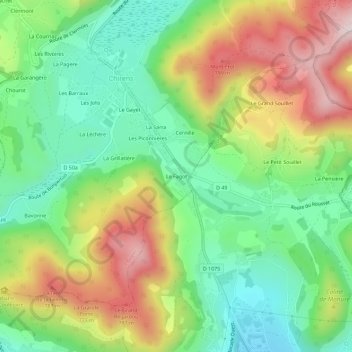 Mappa topografica Le Fagot, altitudine, rilievo