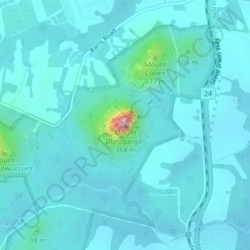 Mappa topografica Mount Tibrogargan, altitudine, rilievo