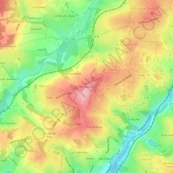 Mappa topografica Montplaisir, altitudine, rilievo