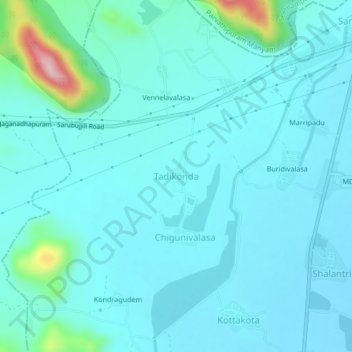 Mappa topografica Tadikonda, altitudine, rilievo