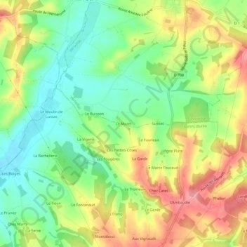 Mappa topografica Le Mazet, altitudine, rilievo
