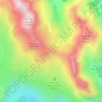 Mappa topografica Col de furfande, altitudine, rilievo