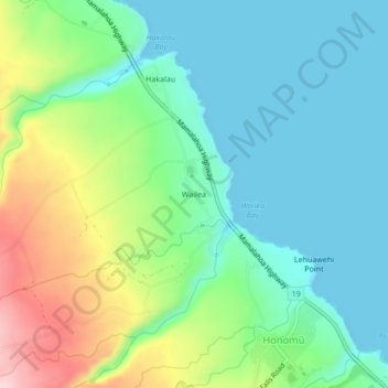 Mappa topografica Wailea, altitudine, rilievo