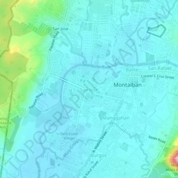 Mappa topografica San Jose, altitudine, rilievo