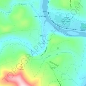 Mappa topografica Mehoopany, altitudine, rilievo