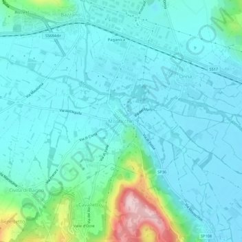Mappa topografica Monticchio, altitudine, rilievo