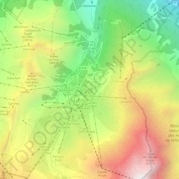 Mappa topografica Arc 2000, altitudine, rilievo