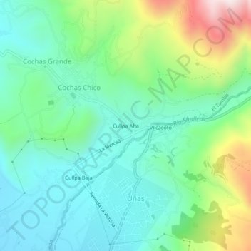 Mappa topografica Cullpa Alta, altitudine, rilievo