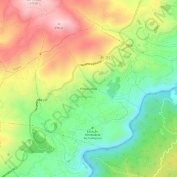 Mappa topografica Pedras Alvas, altitudine, rilievo