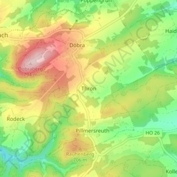 Mappa topografica Thron, altitudine, rilievo