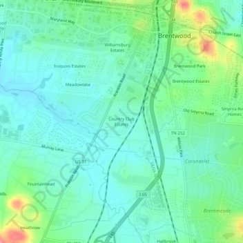Mappa topografica Country Club Estates, altitudine, rilievo