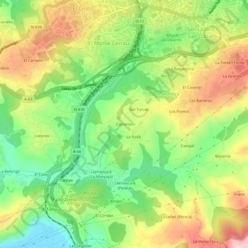 Mappa topografica Cabornio, altitudine, rilievo