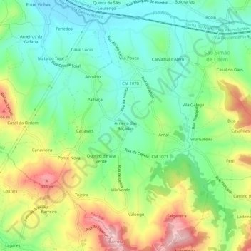 Mappa topografica Arneiro das Roçadas, altitudine, rilievo