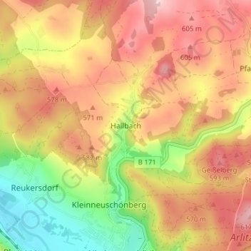 Mappa topografica Hallbach, altitudine, rilievo