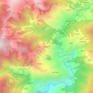 Mappa topografica Rangarh, altitudine, rilievo