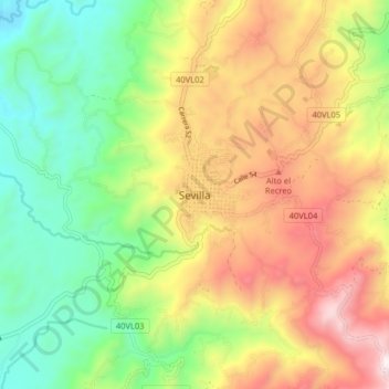 Mappa topografica Sevilla, altitudine, rilievo