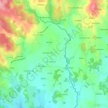 Mappa topografica Ferluc, altitudine, rilievo