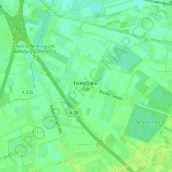 Mappa topografica Tweelbäke-Ost, altitudine, rilievo