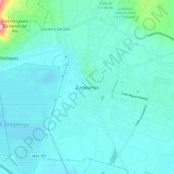 Mappa topografica Zumpango, altitudine, rilievo