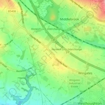 Mappa topografica Cooper Turning, altitudine, rilievo