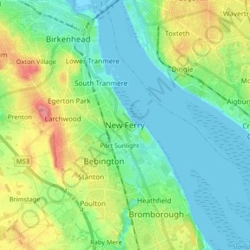 Mappa topografica New Ferry, altitudine, rilievo