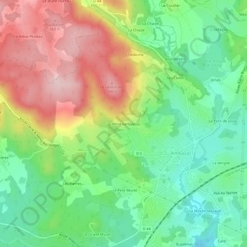 Mappa topografica Le Mont Gerbassou, altitudine, rilievo